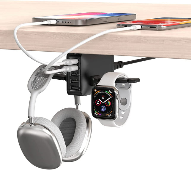 PC Gaming Headphone Headset Holder Hanger Hook Stand, HORUMP Dual Headphone Stand under Desk with 5 Ports USB Charging Station, Suitable for Gamer Earphone Accessories as Boyfriend, Son, Husband Gifts - The Gadget Collective