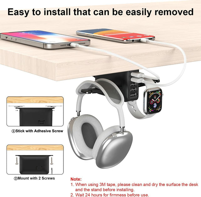 PC Gaming Headphone Headset Holder Hanger Hook Stand, HORUMP Dual Headphone Stand under Desk with 5 Ports USB Charging Station, Suitable for Gamer Earphone Accessories as Boyfriend, Son, Husband Gifts - The Gadget Collective