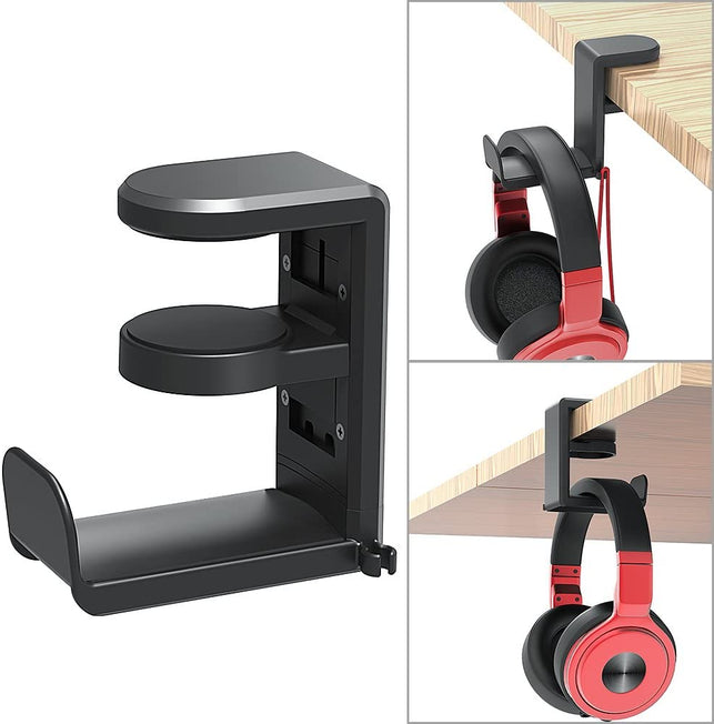 PC Gaming Headset Headphone Hook Holder Hanger Mount, Headphones Stand with Adjustable & Rotating Arm Clamp, Under Desk Design, Universal Fit, Built i - The Gadget Collective