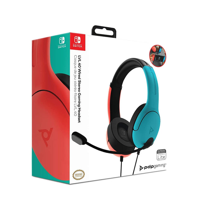 PDP Gaming LVL40 Stereo Headset with Mic for Nintendo Switch - PC, Ipad, Mac, Laptop Compatible - Noise Cancelling Microphone, Lightweight, Soft Comfort on Ear Headphones - Mario Red & Blue - The Gadget Collective