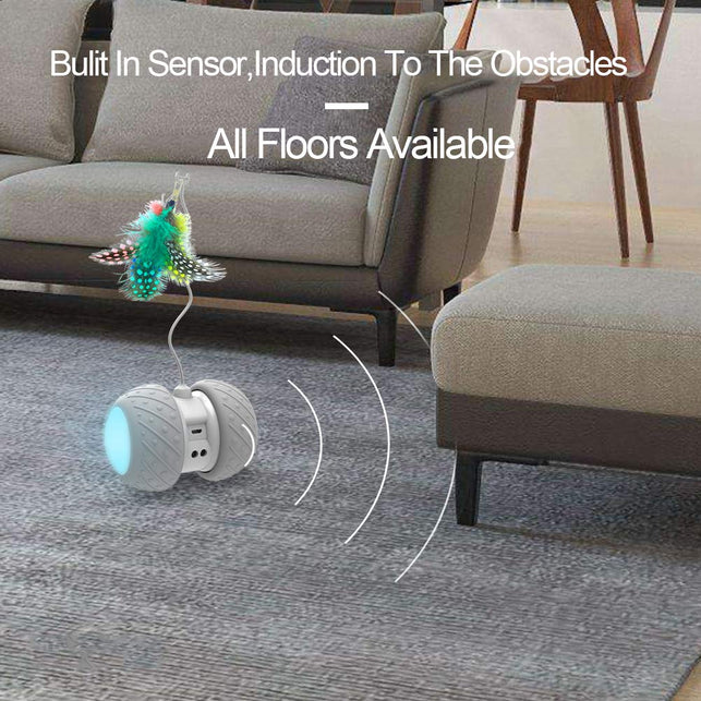 PetDroid Boltz Robotic Cat Toy Interactive,Attached with Feathers/Birds/Mouse Toys for Cats/Kitten,Large Capacity Battery/All Floors Available (Grey) - The Gadget Collective