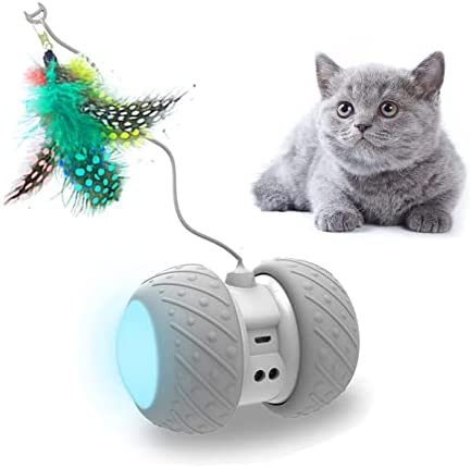 PetDroid Boltz Robotic Cat Toy Interactive,Attached with Feathers/Birds/Mouse Toys for Cats/Kitten,Large Capacity Battery/All Floors Available (Grey) - The Gadget Collective