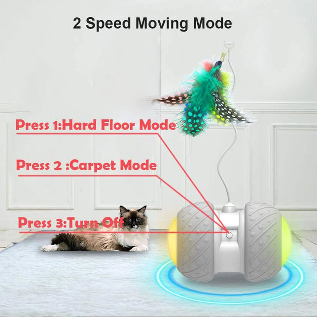 PetDroid Boltz Robotic Cat Toy Interactive,Attached with Feathers/Birds/Mouse Toys for Cats/Kitten,Large Capacity Battery/All Floors Available (Grey) - The Gadget Collective