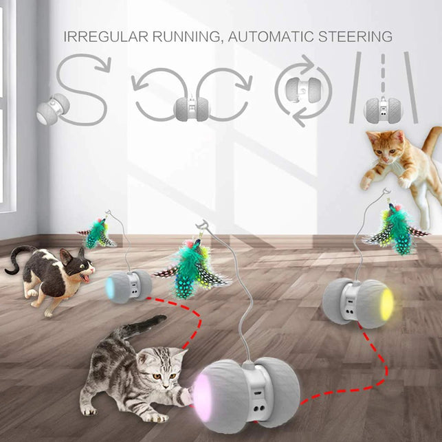 PetDroid Boltz Robotic Cat Toy Interactive,Attached with Feathers/Birds/Mouse Toys for Cats/Kitten,Large Capacity Battery/All Floors Available (Grey) - The Gadget Collective