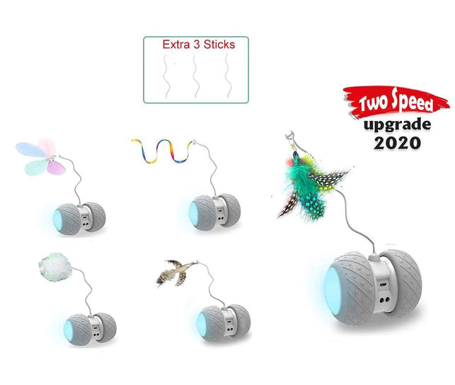 PetDroid Boltz Robotic Cat Toy Interactive,Attached with Feathers/Birds/Mouse Toys for Cats/Kitten,Large Capacity Battery/All Floors Available (Grey) - The Gadget Collective