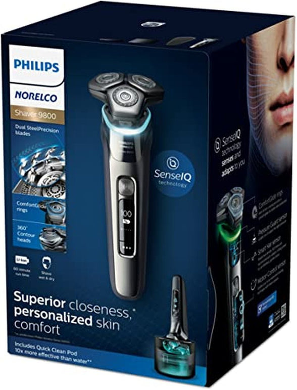 Philips Norelco 9800 Rechargeable Wet & Dry Electric Shaver with Quick Clean, Travel Case, Pop up Trimmer, Charging Stand, S9987/85 - The Gadget Collective
