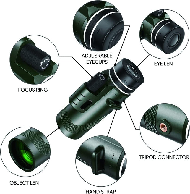 80X100 Monocular Telescope, High Power Monoculars for Adults, BAK-4 Prism &  FMC Lens Monocular Telescope for Smartphone, Low Night Vision Monoculars  for Bird Watching Wildlife Hunting Camping Travel 