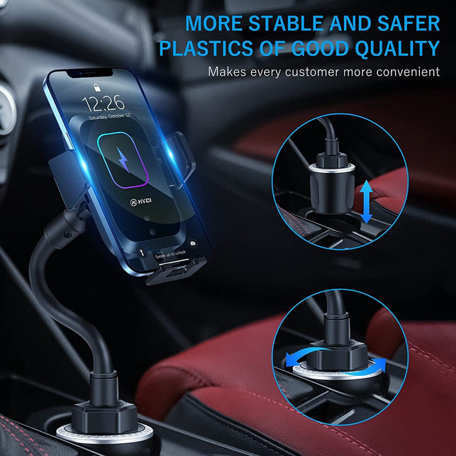 Piosoo Wireless Car Charger-Cup Holder Phone Mount,Automatic Infrared Smart Sensor Clamping Qi 15W Fast Universal Adjustable Cell Phone Wireless Charging Air Vent Cradle - The Gadget Collective