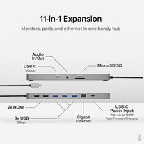 Plugable 11-In-1 USB-C Hub 100W USB-C Pass-Through, Laptop Docking Station Dual Monitor with 4K 60Hz HDMI, Compatible with Thunderbolt 4/3, USB-C Windows, Chromebooks, 1X USB-C, 3X USB, SD, Ethernet - The Gadget Collective