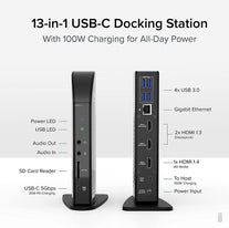 Plugable 13-In-1 USB-C Triple Monitor Docking Station with 100W Charging, Compatible with Windows, Mac, and Chrome with Thunderbolt 3/4 or USB-C (3X HDMI, 1X USB-C, 4X USB, Ethernet, SD Card Reader) - The Gadget Collective