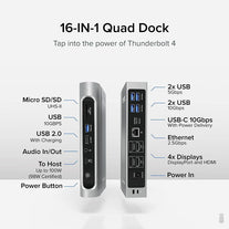 Plugable 16-In-1 Thunderbolt 4 Dock with 100W Charging, 4K Quad Monitor Setup for Thunderbolt 4 Windows Laptops, Thunderbolt Certified Dock with 2X HDMI, 2X Displayport, 2.5G Ethernet, 7X USB, SD - The Gadget Collective