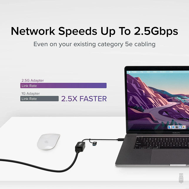 Plugable 2.5G USB C and USB to Ethernet Adapter, 2-In-1 Adapter Compatible with USB-C Thunderbolt 3 or USB 3.0, USB-C to RJ45 2.5 Gigabit LAN Ethernet, Compatible with Mac and Windows - The Gadget Collective