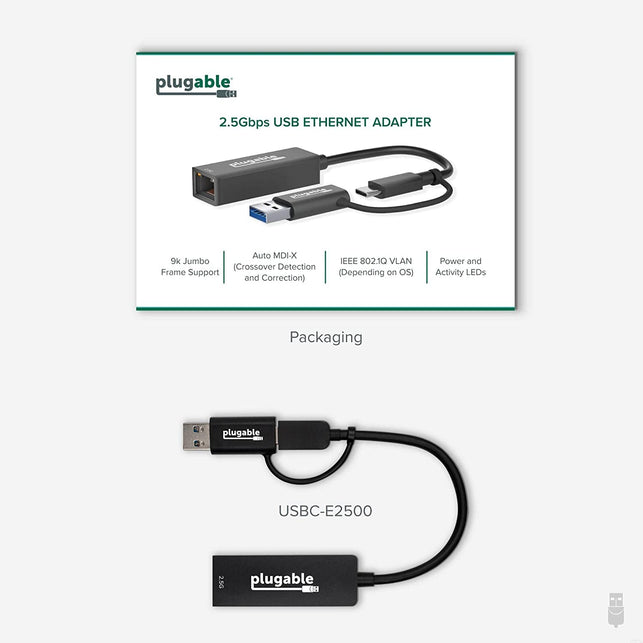 Plugable 2.5G USB C and USB to Ethernet Adapter, 2-In-1 Adapter Compatible with USB-C Thunderbolt 3 or USB 3.0, USB-C to RJ45 2.5 Gigabit LAN Ethernet, Compatible with Mac and Windows - The Gadget Collective