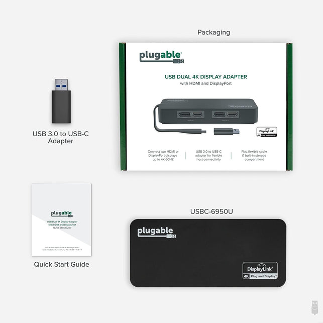 Plugable 4K Displayport and HDMI Dual Monitor Adapter for USB 3.0 and USB-C, Compatible with Windows and Mac - The Gadget Collective