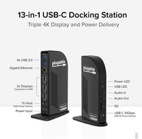 Plugable 4K USB C Docking Station Triple Monitor with 100W Power Delivery, USB C Dock for Thunderbolt 3/4, and USB-C Windows and Mac (3X HDMI and 3X Displayport, 1X USB-C, 4X USB 3.0, SD) - The Gadget Collective