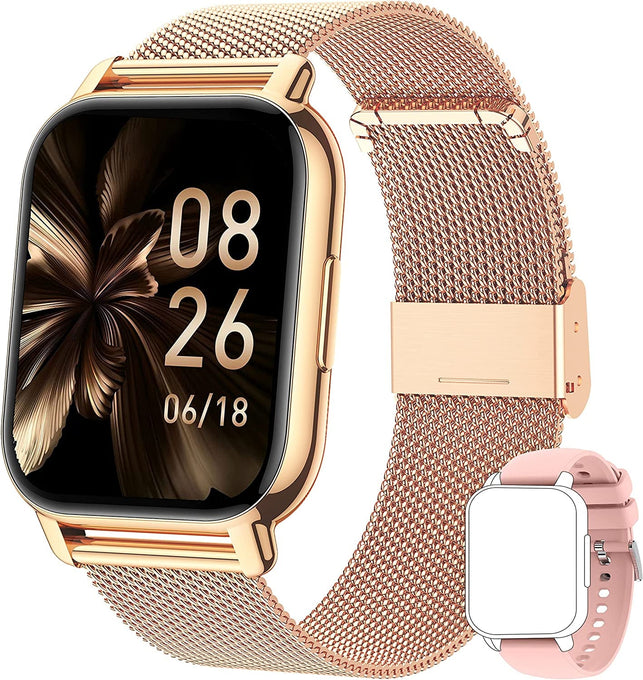 Popglory Smart Watch Answer/Make Calls & 2 Straps, 1.85" Large Smartwatch for Women & Men, Fitness Watch Blood Pressure/Oxygen/Heart Rate Monitor, Step Counter for Iphone & Android - The Gadget Collective