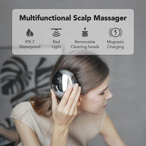 Portable Mini Scalp Pro Massager – IPX7 Waterproof Rechargeable Head Massager for Scalp Relax, Stress Relief Tool with Bamboo Wood Charging Base, Removable Massage Node - The Gadget Collective
