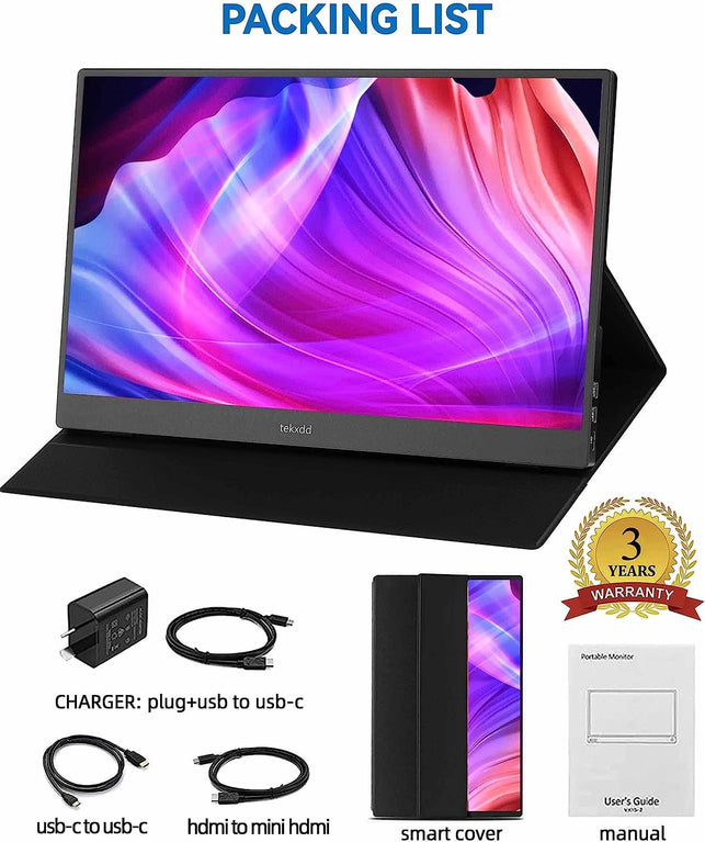 Portable Monitor 15.6" - TEKXDD [Au Version] 1080P FHD USB-C Laptop Monitor HDMI Computer Display HDR IPS Gaming Monitor W/Speakers, External Monitor for Laptop PC Mac Phone PS4 Xbox Switch - The Gadget Collective