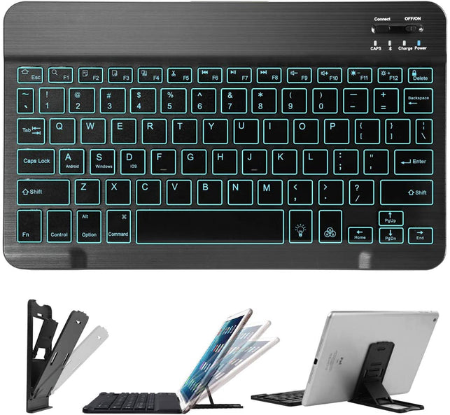 Portable Ultra-Slim 7 Colors Backlit Wireless Bluetooth Keyboard Compatible with Samsung Galaxy Tab A 10.1/9.7/10.5,Galaxy Tab E 9.6/8.0, Tab S, Galax - The Gadget Collective