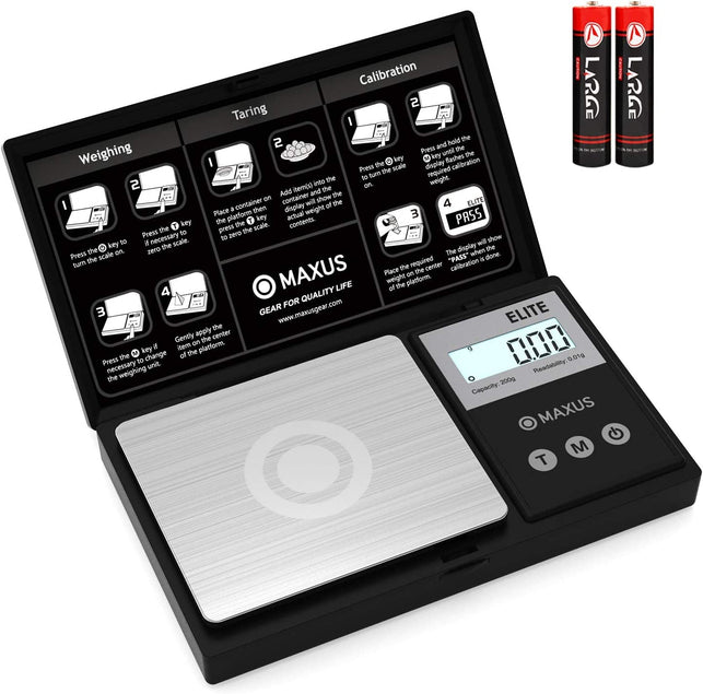 Precision Pocket Scale 200G X 0.01G, MAXUS Elite Digital Gram Scale Small Scale Mini Food Scale Jewelry Scale Ounces/ Grains Scale, Easy to Carry, Great for Travel ,Backlit LCD, Stainless Steel - The Gadget Collective