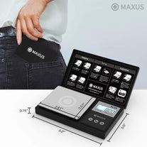 Precision Pocket Scale 200G X 0.01G, MAXUS Elite Digital Gram Scale Small Scale Mini Food Scale Jewelry Scale Ounces/ Grains Scale, Easy to Carry, Great for Travel ,Backlit LCD, Stainless Steel - The Gadget Collective