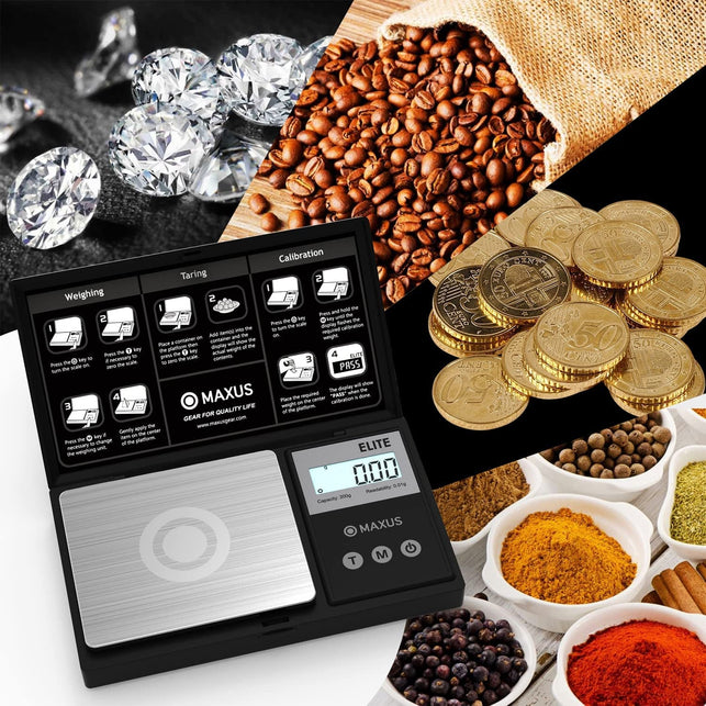 Precision Pocket Scale 200G X 0.01G, MAXUS Elite Digital Gram Scale Small Scale Mini Food Scale Jewelry Scale Ounces/ Grains Scale, Easy to Carry, Great for Travel ,Backlit LCD, Stainless Steel - The Gadget Collective