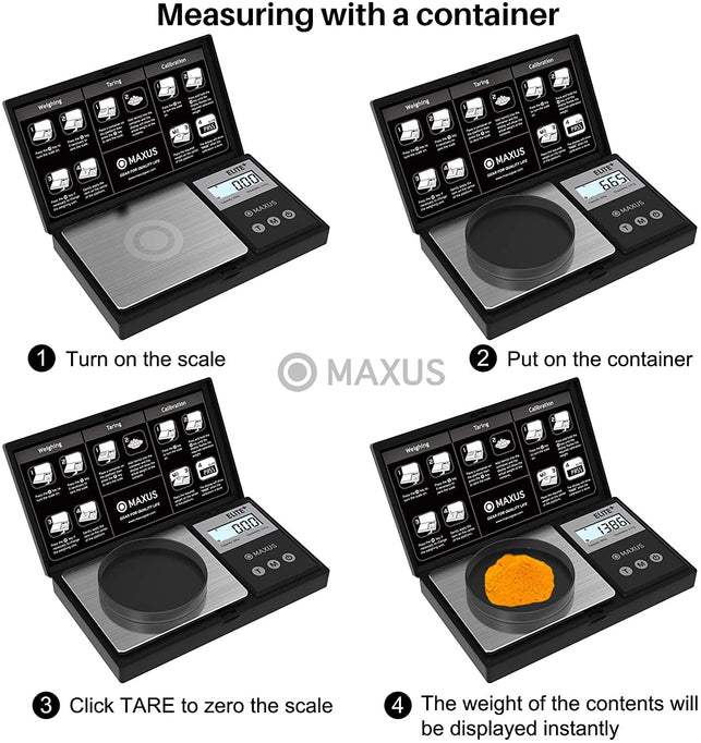 Precision Pocket Scale 200G X 0.01G, MAXUS Elite Digital Gram Scale Small Scale Mini Food Scale Jewelry Scale Ounces/ Grains Scale, Easy to Carry, Great for Travel ,Backlit LCD, Stainless Steel - The Gadget Collective