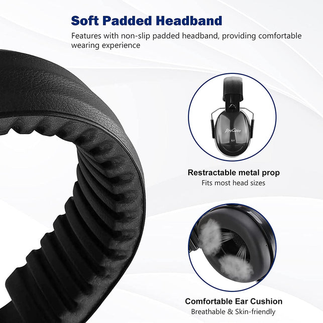 Procase Noise Reduction Safety Ear Muffs, 32Db Hearing Protection Earmuffs Ear Defenders with Adjustable Headband for Shooting Mowing Construction Manufacturing Woodwork -Black - The Gadget Collective