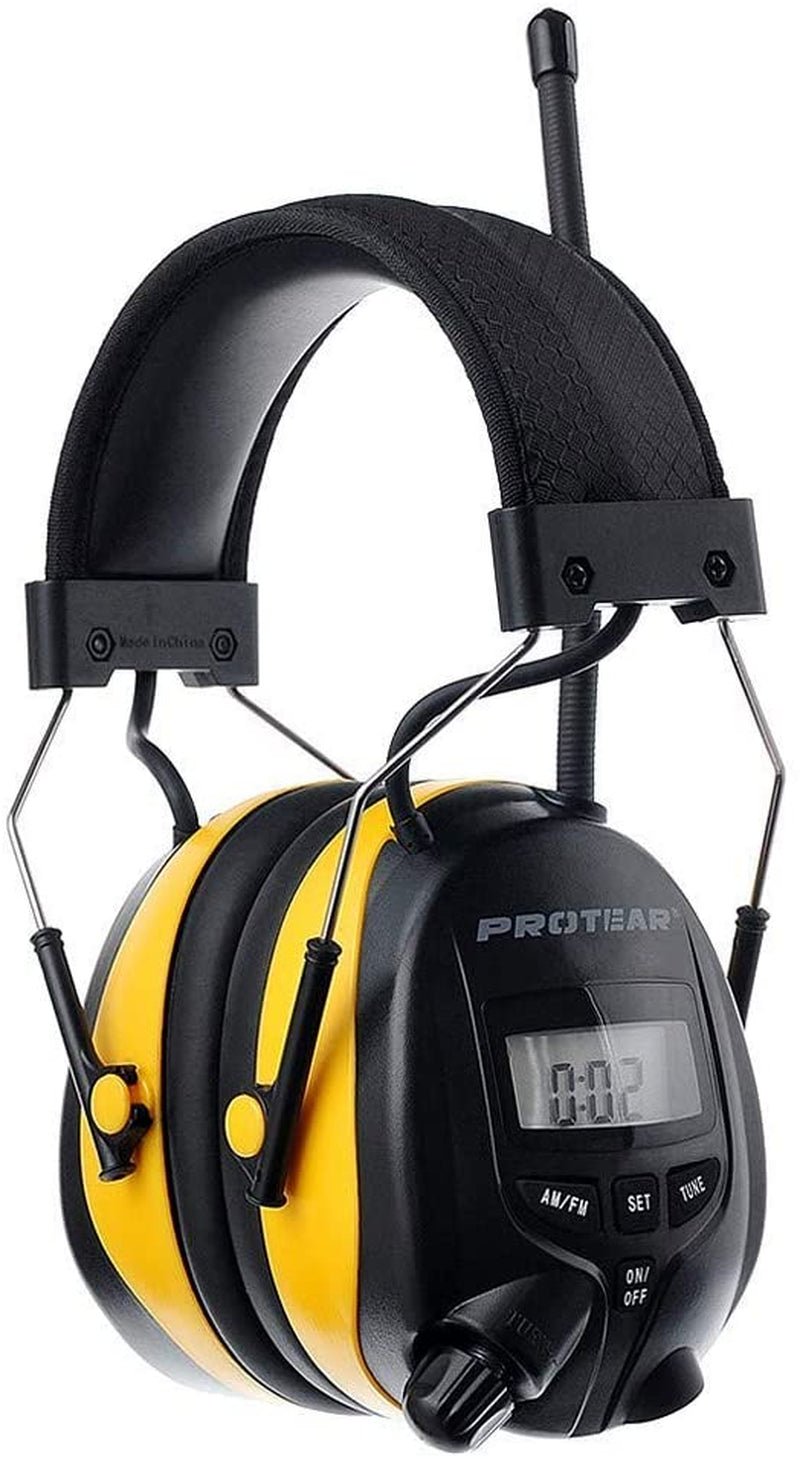 PROTEAR Digital AM FM Radio Headphones Ear Protection Safety Ear Muffs Electronic Noise Reduction Ear Defender for Mowing Lawn Working Yellow