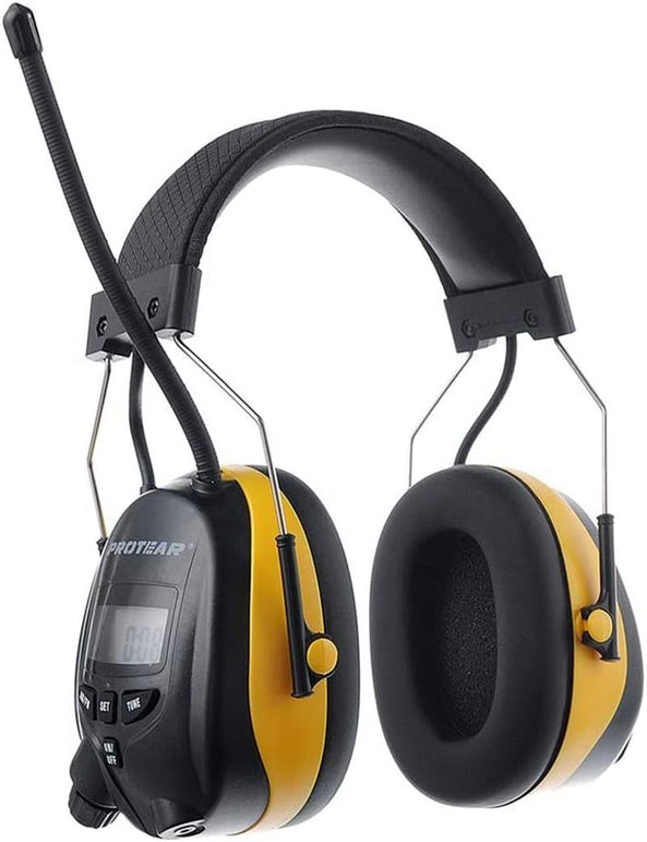 PROTEAR Digital AM FM Radio Headphones, Ear Protection Safety Ear Muffs, Electronic Noise Reduction Ear Defender for Mowing Lawn Working (Yellow) - The Gadget Collective