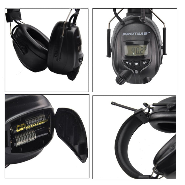 Protear Radio Headphones Hearing Protector Safety Earmuffs AM/FM Electronic Noise Reduction Rate 25dB for Mowing Working-Black - The Gadget Collective
