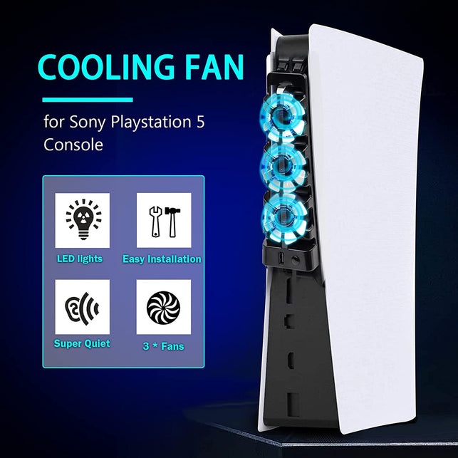 PS5 Cooling Fan with LED Light, PS5 Accessories Cooler Fan for Playstation 5 Digital & Disc Edition Console - The Gadget Collective