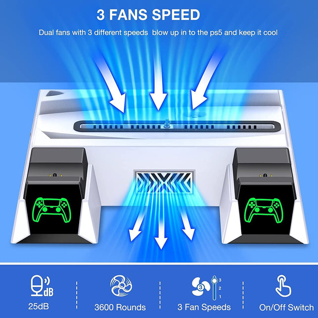 PS5 Stand Cooling Fan with Controller Charging Station for Playstation 5, PS5 Cooling Station PS5 Accessories for PS5 Console Digital&Disc Edition, PS5 Docking Station, Headset Holder, 11 Slots-White - The Gadget Collective