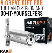 RAK Universal Socket Tool - Super Socket Unscrew Any Bolt - Birthday & Christmas Gifts for Dad Who Wants Nothing - Adjustable Grip Socket Adapter Set for Car Mechanic, HVAC, Electrician, Handyman - The Gadget Collective