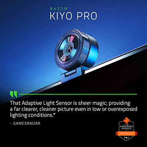 Razer Kiyo Pro Streaming Webcam: Full HD 1080p 60FPS - Adaptive Light Sensor - HDR-Enabled - Wide-Angle Lens with Adjustable FOV - Works with Zoom/Teams/Skype for Conferencing and Video Calling - The Gadget Collective
