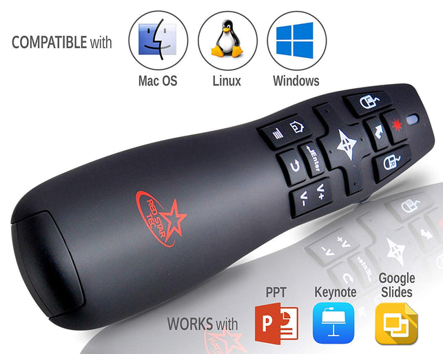 Red Star Tec Wireless Powerpoint Presentation Remote Clicker and Keynote Presenter with Wireless Mouse (PR-820) - The Gadget Collective