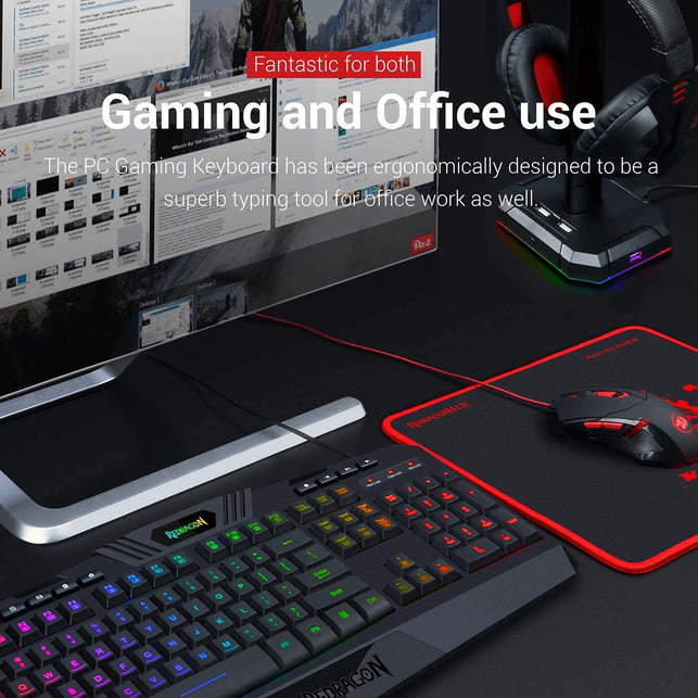 Redragon S101 Wired Gaming Keyboard and Mouse Combo RGB Backlit Gaming Keyboard with Multimedia Keys Wrist Rest and Red Backlit Gaming Mouse 3200 DPI - The Gadget Collective