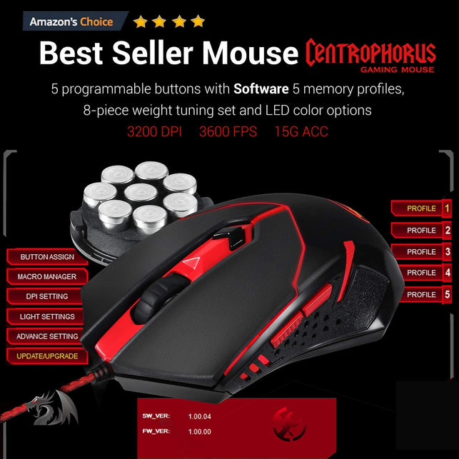 Redragon S101 Wired Gaming Keyboard and Mouse Combo RGB Backlit Gaming Keyboard with Multimedia Keys Wrist Rest and Red Backlit Gaming Mouse 3200 DPI - The Gadget Collective