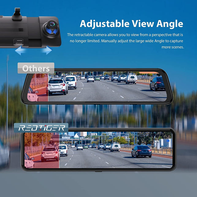 REDTIGER Mirror Dash Cam Backup Camera 11''UHD 4K Front and 1080P Rear View Mirror Dual Cameras for Cars,Gps,Night Vision,Smart Reverse Parking Assistance,Touchscreen,Free 32GB Card - The Gadget Collective