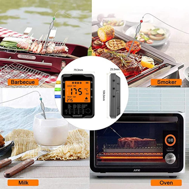 Rilitor Wireless Meat Thermometer Digital Bluetooth Food Grill Thermometers for Kitchen Smoker Oven Grill with 328Ft/100M Remote Range (4 Probes) - The Gadget Collective