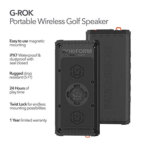 ROKFORM G-ROK – Portable Golf Speaker, Magnetic Wireless Speaker, IPX7 Waterproof, Shockproof & Dustproof, Loud & Clear Sound, 24 Hour Battery, Rugged Outdoor Golf Cart Speaker (Black) - The Gadget Collective