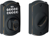 Schlage BE365 V CAM 716 Camelot Keypad Deadbolt Electronic Keyless Entry Lock, Aged Bronze - The Gadget Collective
