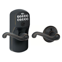 Schlage FE575 PLY 716 FLA Plymouth Keypad Entry with Auto-Lock and Flair Levers, Aged Bronze - The Gadget Collective