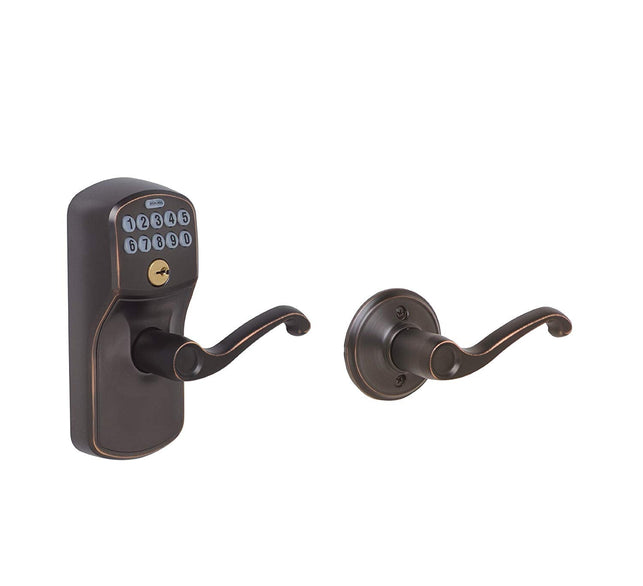 Schlage FE575 PLY 716 FLA Plymouth Keypad Entry with Auto-Lock and Flair Levers, Aged Bronze - The Gadget Collective