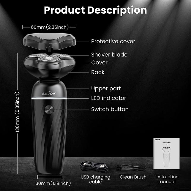 Sejoy Razors for Men Electric Shaver, Electric Razor for Men, Shavers for Men Rechargeable Cordless, Floating Suspension Technology-Ipx7 Waterproof-3400Rpm Motor-Travel Lock, Anti-Slip Design Black - The Gadget Collective