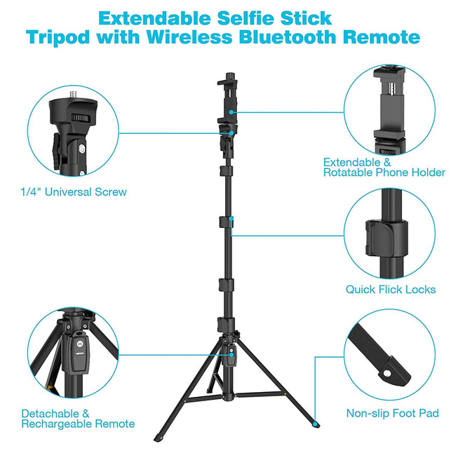 Selfie Stick Tripod,54" Extendable Camera Selfie Stick with Tripod Stand and Detachable Wireless Remote Shutter for iPhone 6 7 8 X Xs, Samsung Galaxy - The Gadget Collective