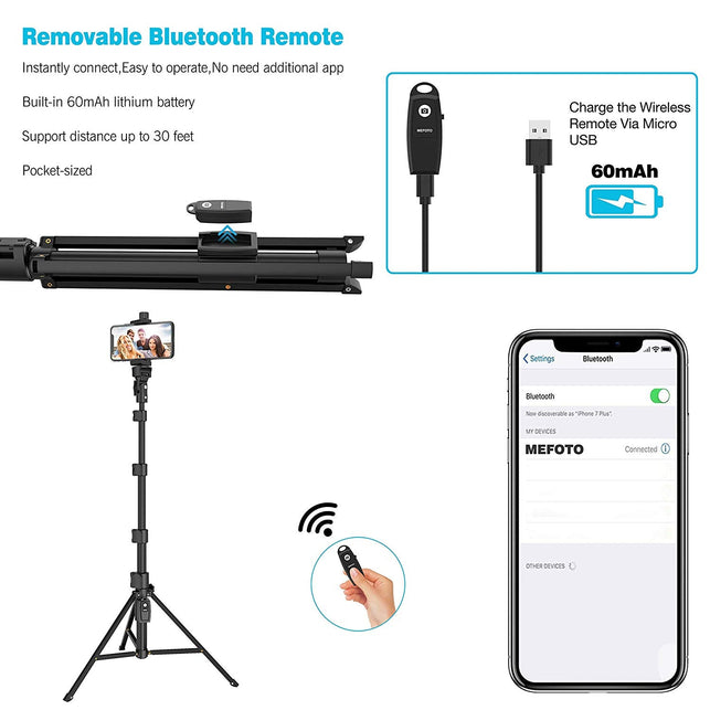 Selfie Stick Tripod,54" Extendable Camera Selfie Stick with Tripod Stand and Detachable Wireless Remote Shutter for iPhone 6 7 8 X Xs, Samsung Galaxy - The Gadget Collective