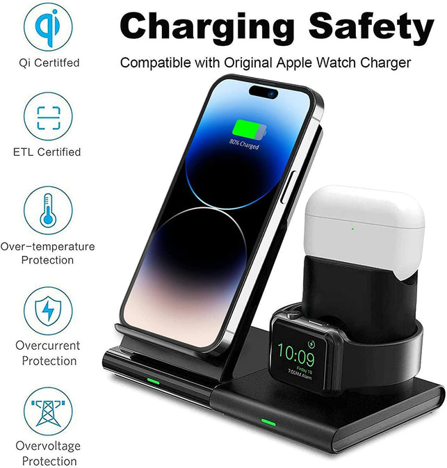 Seneo Wireless Charger 3 in 1 Charging Station Dock for Airpods Pro/3/2, Appie Watch 8/7/6/5/4/3, Fast Wireless Charging Stand for Iphone 14 Pro Max/14/13/12/11/Xr/Xs/X/8/8 Plus(No QC 3.0 Adapter) - The Gadget Collective