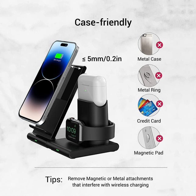 Seneo Wireless Charger 3 in 1 Charging Station Dock for Airpods Pro/3/2, Appie Watch 8/7/6/5/4/3, Fast Wireless Charging Stand for Iphone 14 Pro Max/14/13/12/11/Xr/Xs/X/8/8 Plus(No QC 3.0 Adapter) - The Gadget Collective