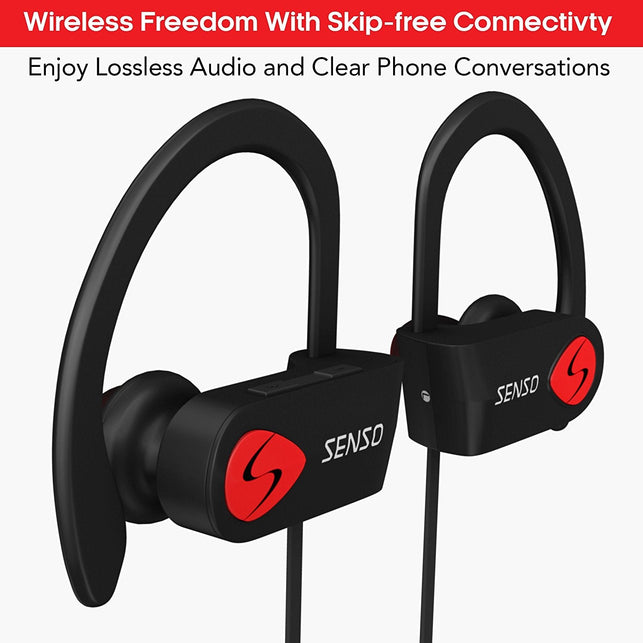 SENSO Bluetooth Headphones, Best Wireless Sports Earphones w/ Mic IPX7 Waterproof HD Stereo Sweatproof Earbuds for Gym Running - The Gadget Collective